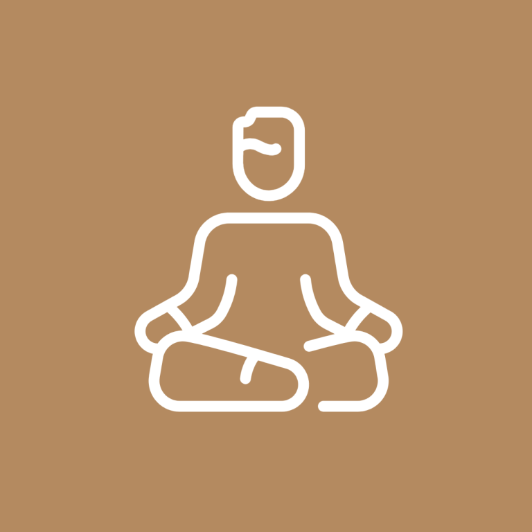 Eine stilisierte Darstellung einer sitzenden Person in Meditationshaltung.